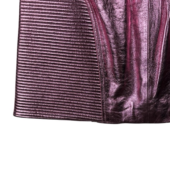 JUST CAVALLI METALLIC PINK LEATHER RIBBED HIGH WAIST MINI MOTO SKIRT - Picture 9 of 15
